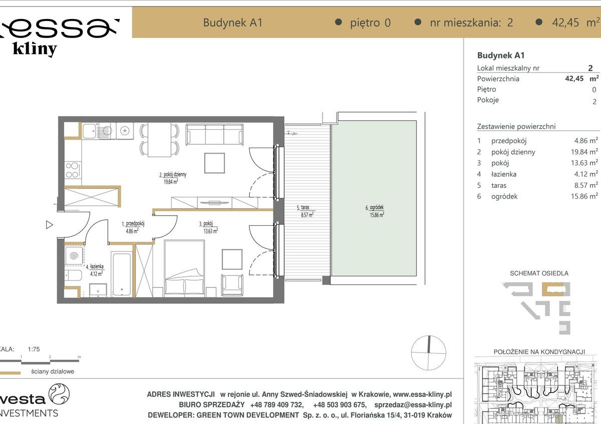 2-pokojowe mieszkanie 42m2 + ogródek