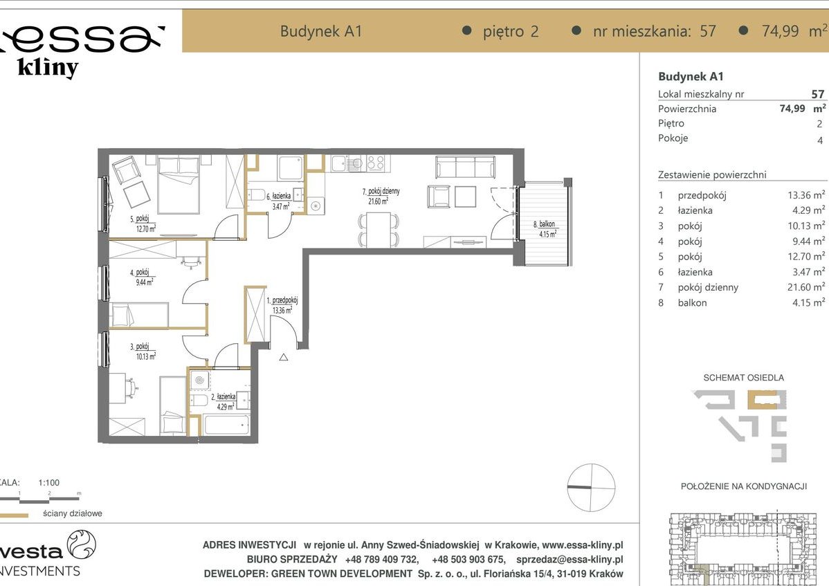 4-pokojowe mieszkanie 74m2 + balkon Bezpośrednio