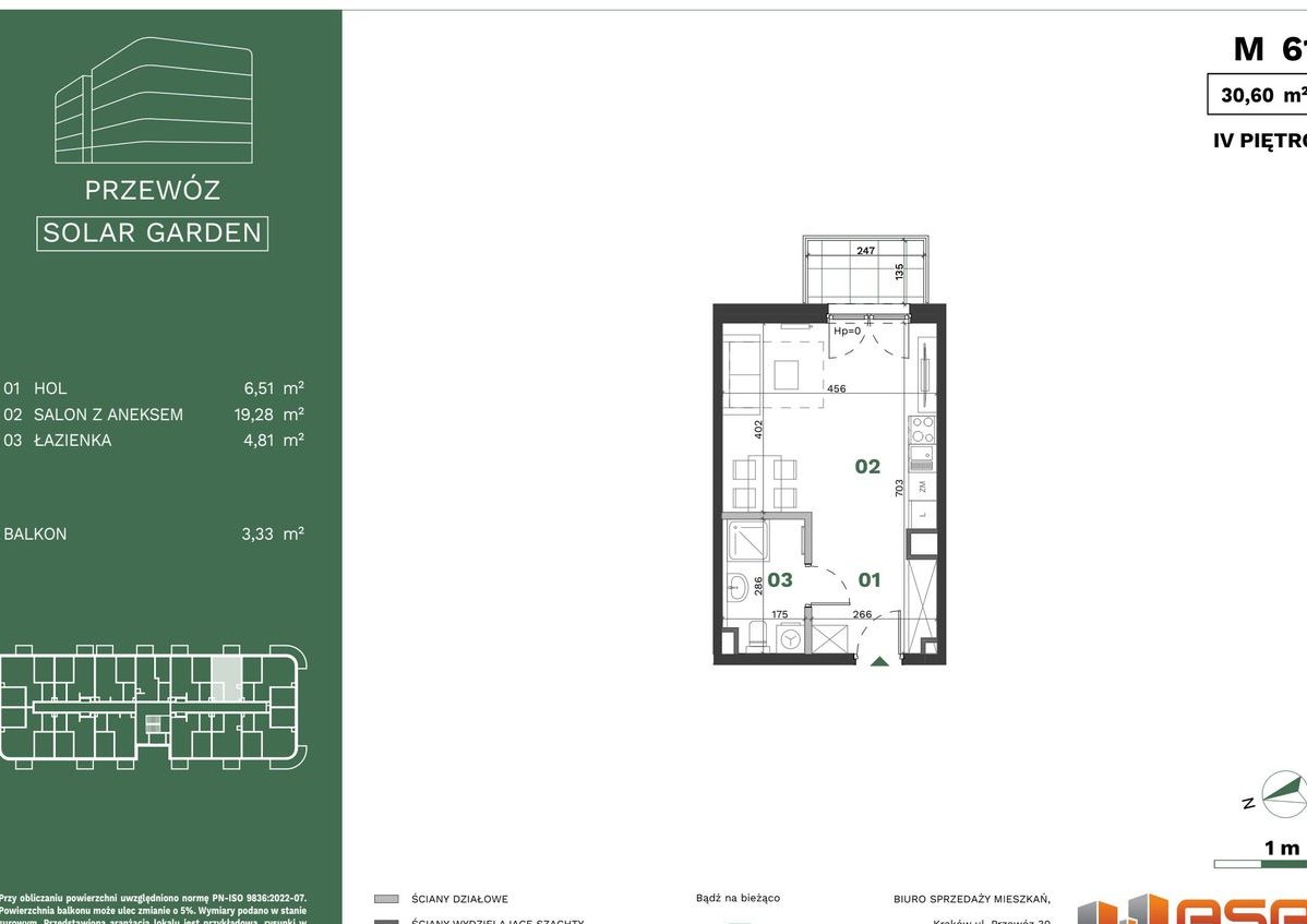 1-pokojowe mieszkanie 30m2 + balkon Bezpośrednio