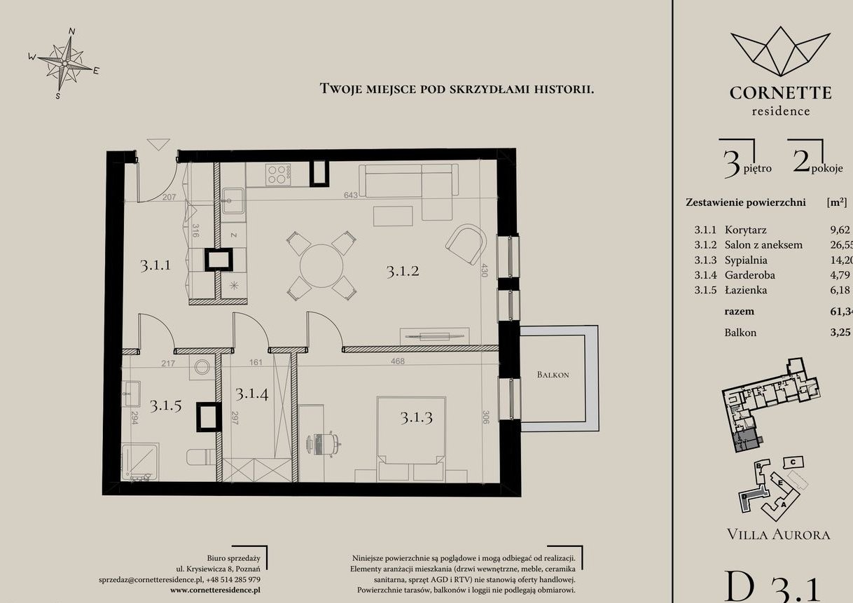 2-pokojowe mieszkanie 61m2 + balkon Bezpośrednio