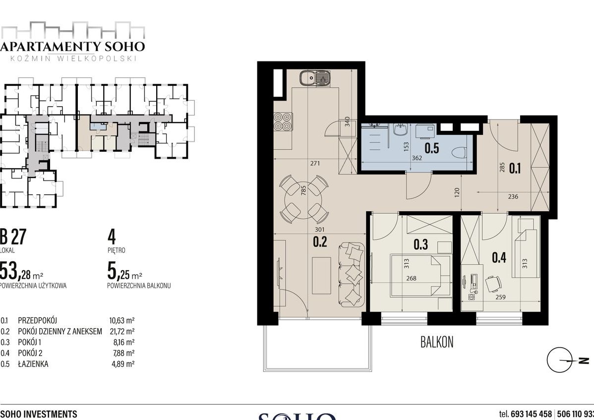 mieszkanie 53,28 m2 / 3-pokoje Apartamenty SOHO Koźmin