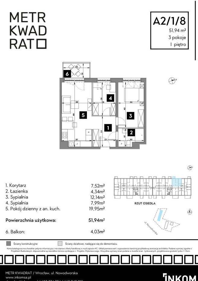 3-pokojowe mieszkanie 51m2 + balkon Bezpośrednio