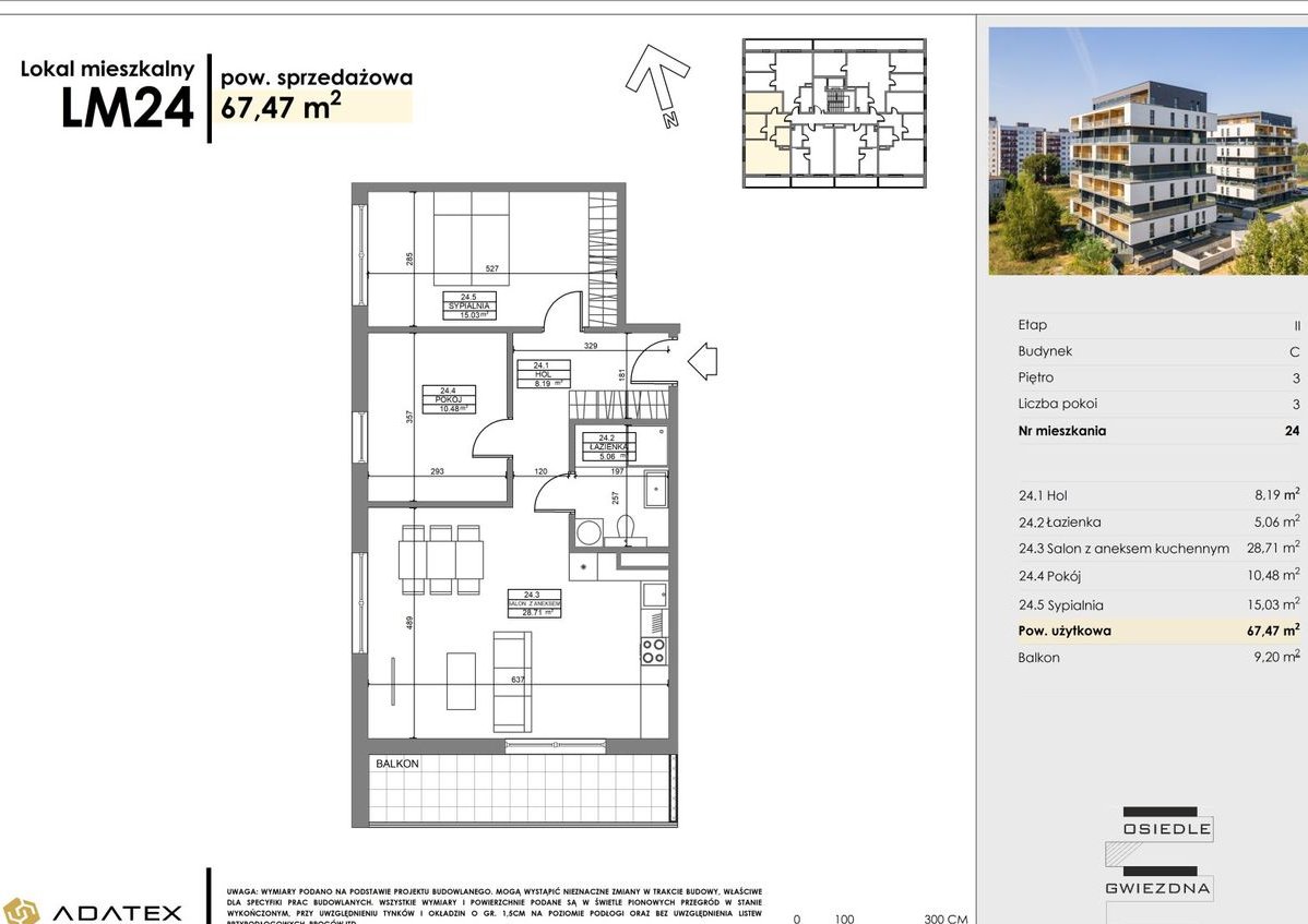 Osiedle Gwiezdna | mieszkanie 3 pokoje | NAROŻNE | C24