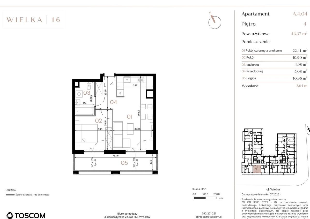 2-pokojowe mieszkanie 43m2 + loggia