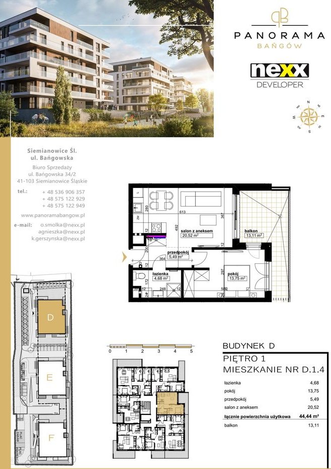 2-pokojowe mieszkanie 44m2 + balkon Bez Prowizji