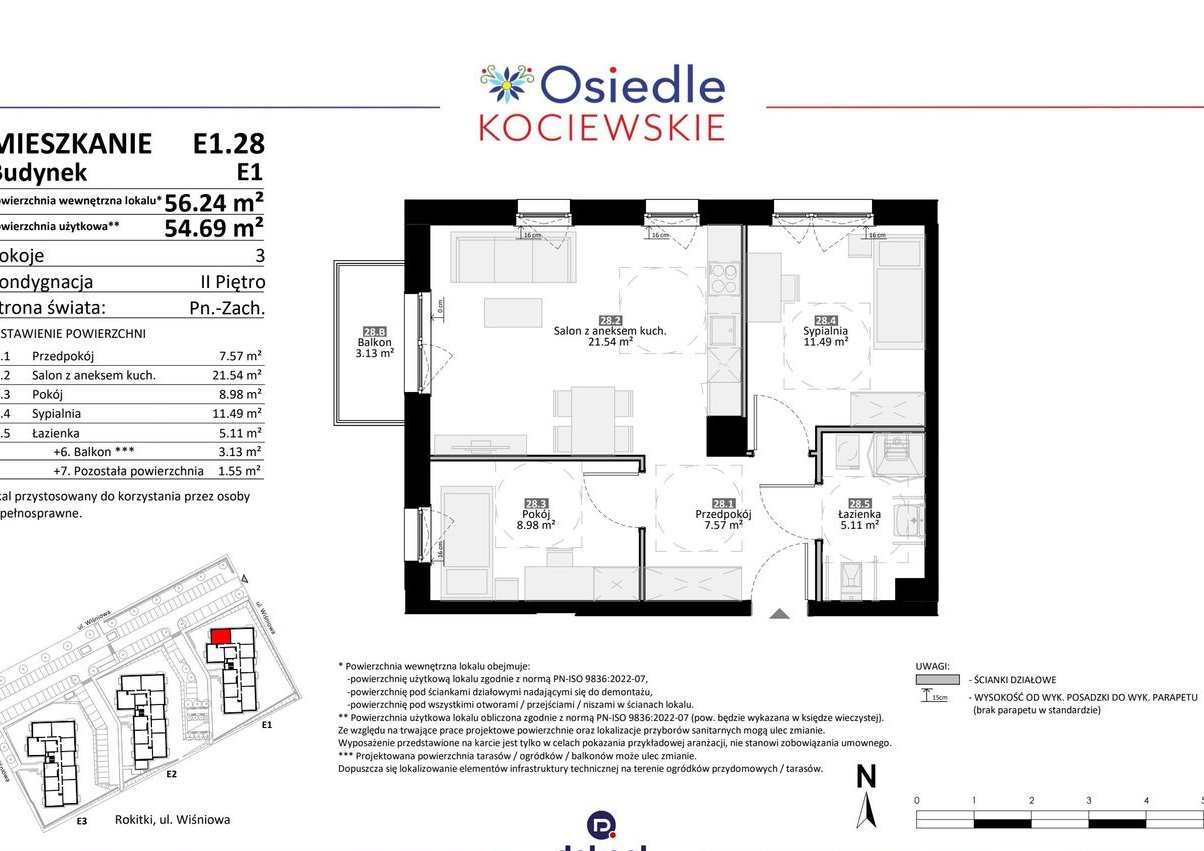 3-pokojowe mieszkanie 54m2 + balkon Bezpośrednio