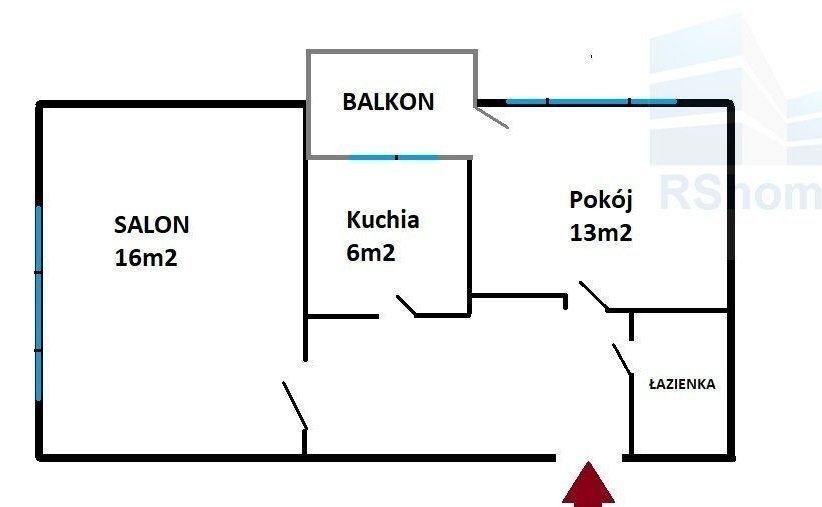 Jasne, ustawne dwa pokoje z balkonem