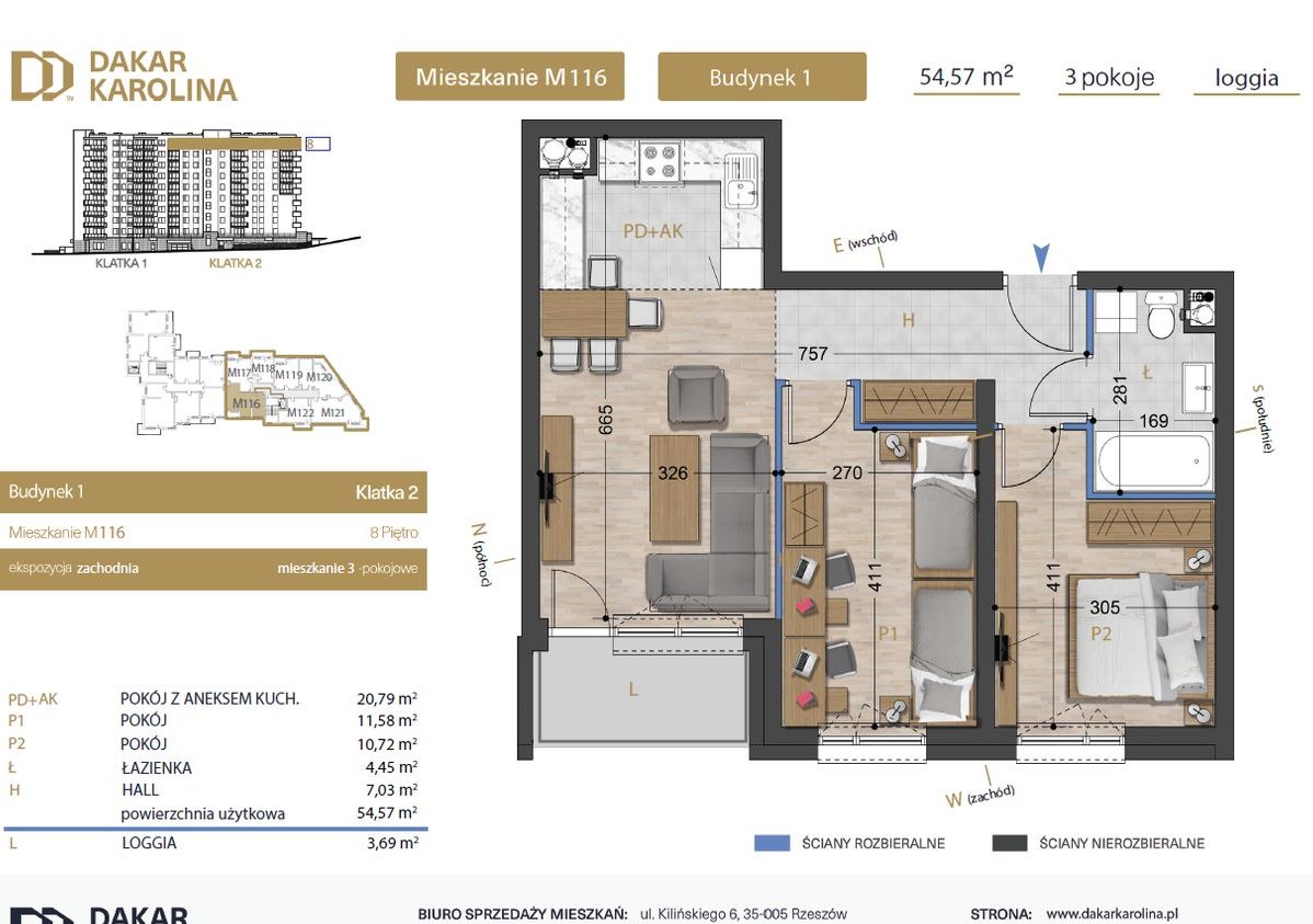 Nowe 3 pokoje |Loggia |Osiedle Dakar Karolina |Projektant