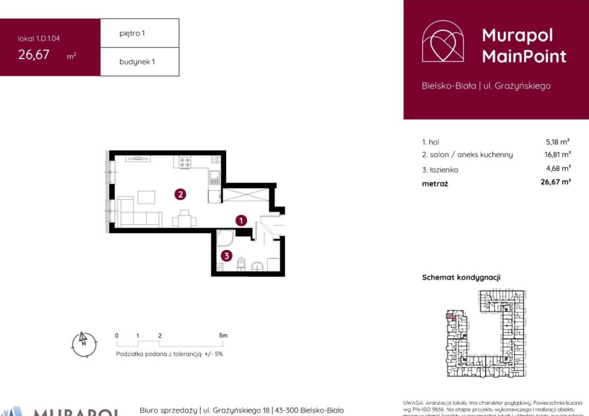 1-pokojowe mieszkanie 26m2 Bez Prowizji