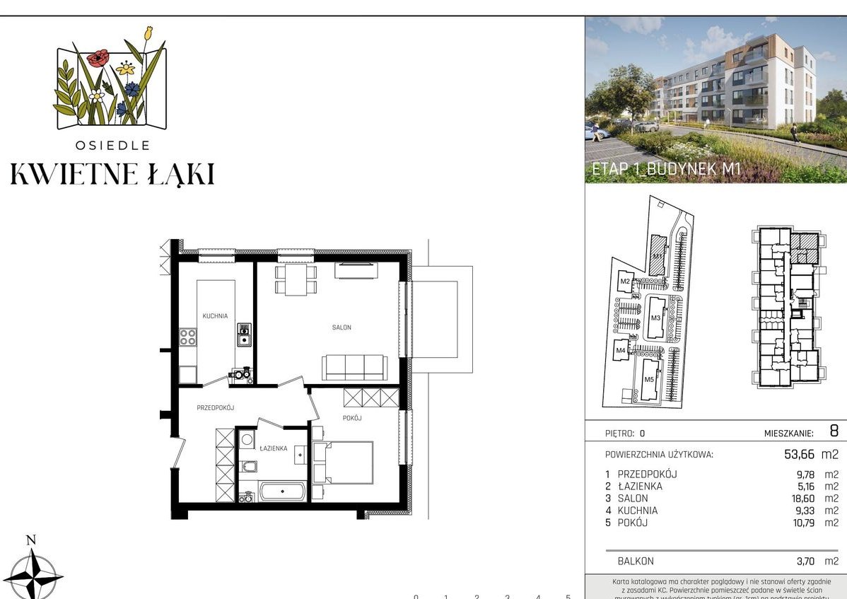 2-pokojowe mieszkanie 53m2 + balkon