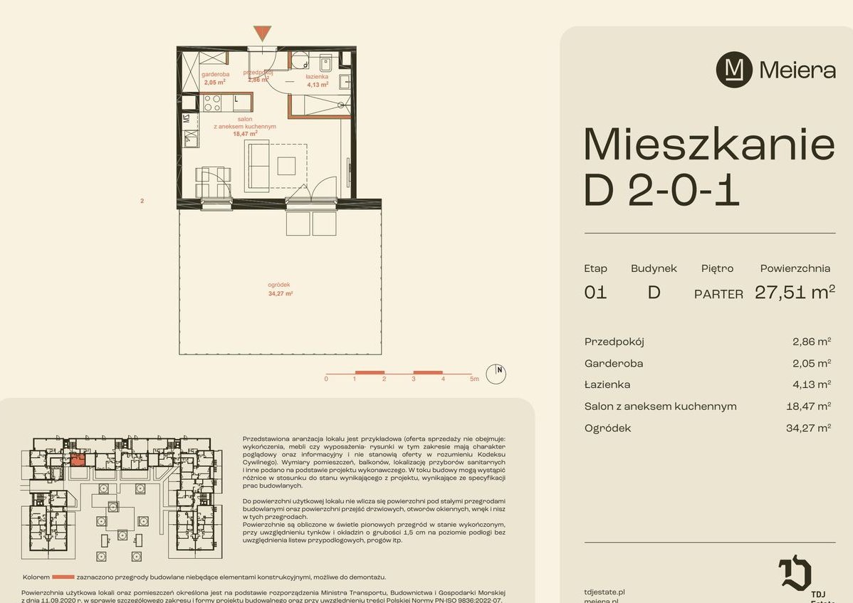 1-pokojowe mieszkanie 27m2 + ogródek