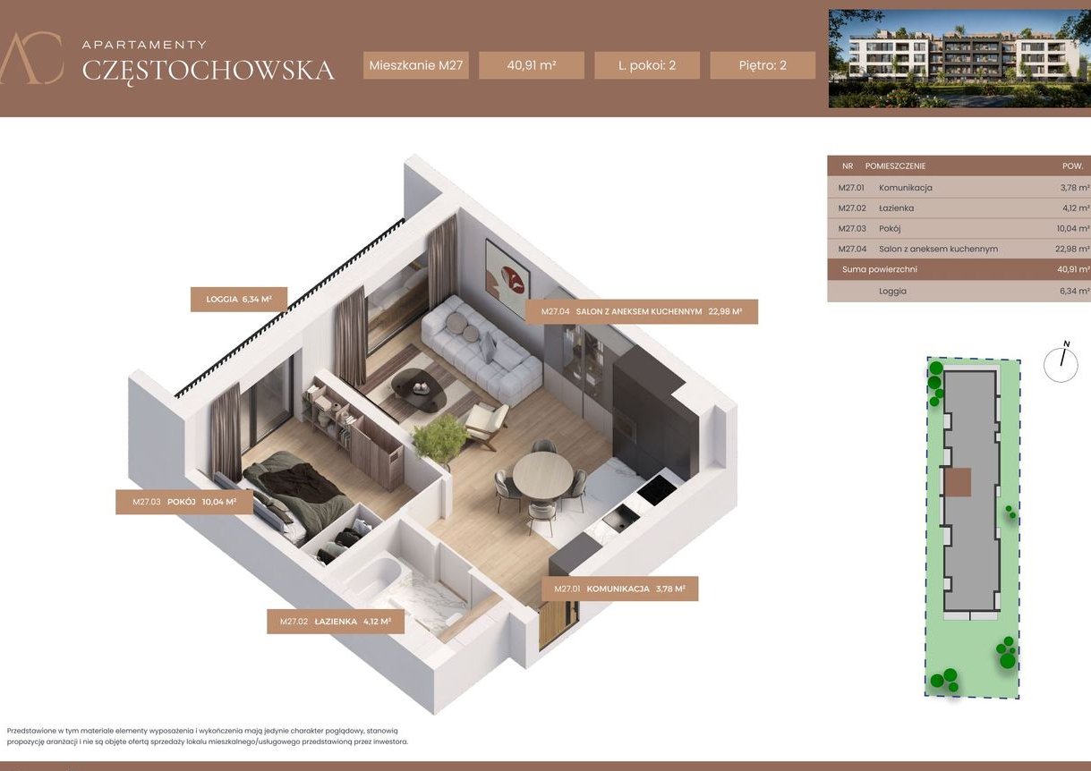 2-pokojowe mieszkanie 40m2 + loggia Bezpośrednio