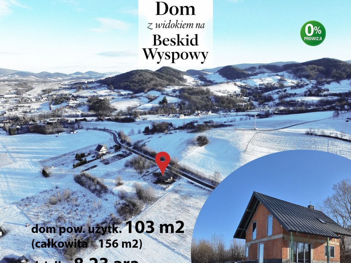 Dom SSZ 155 m², Skrzydlna 8,24 a, panorama Beskidu Wyspowego, PKP