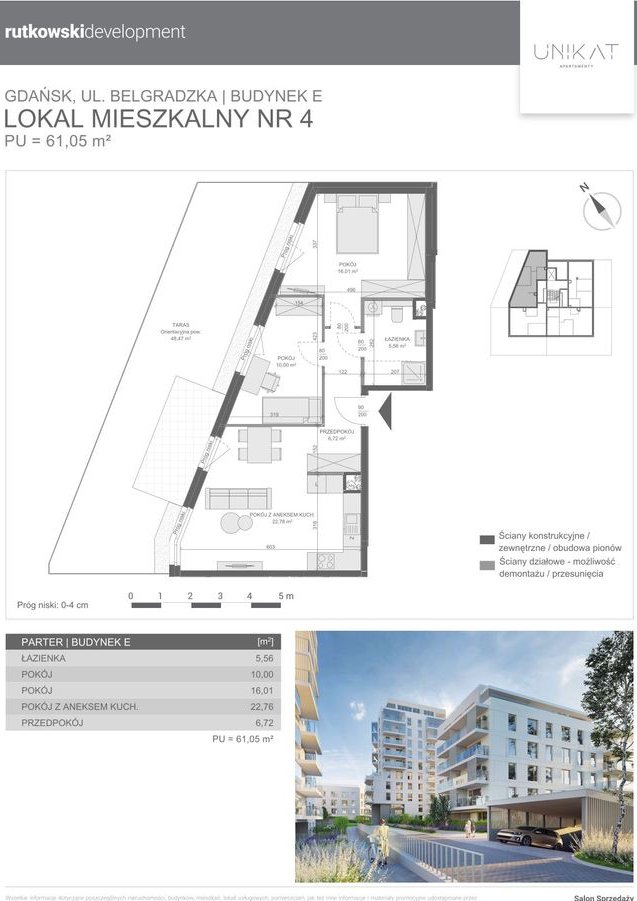 4-pokojowe mieszkanie 61m2 + taras Bez Prowizji