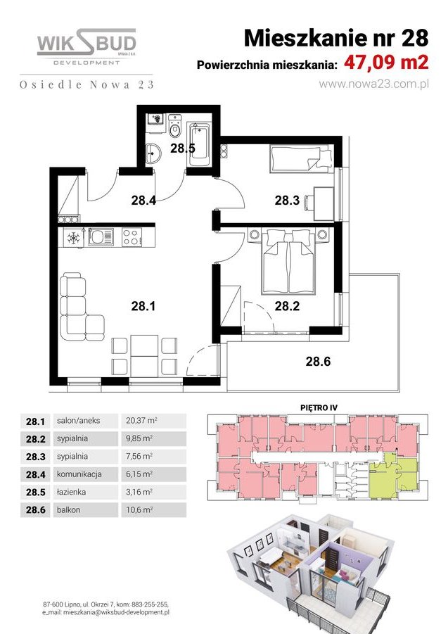 M28 Nowe mieszkanie 3-pokojowe | IV piętro | balkon 10,6 m²