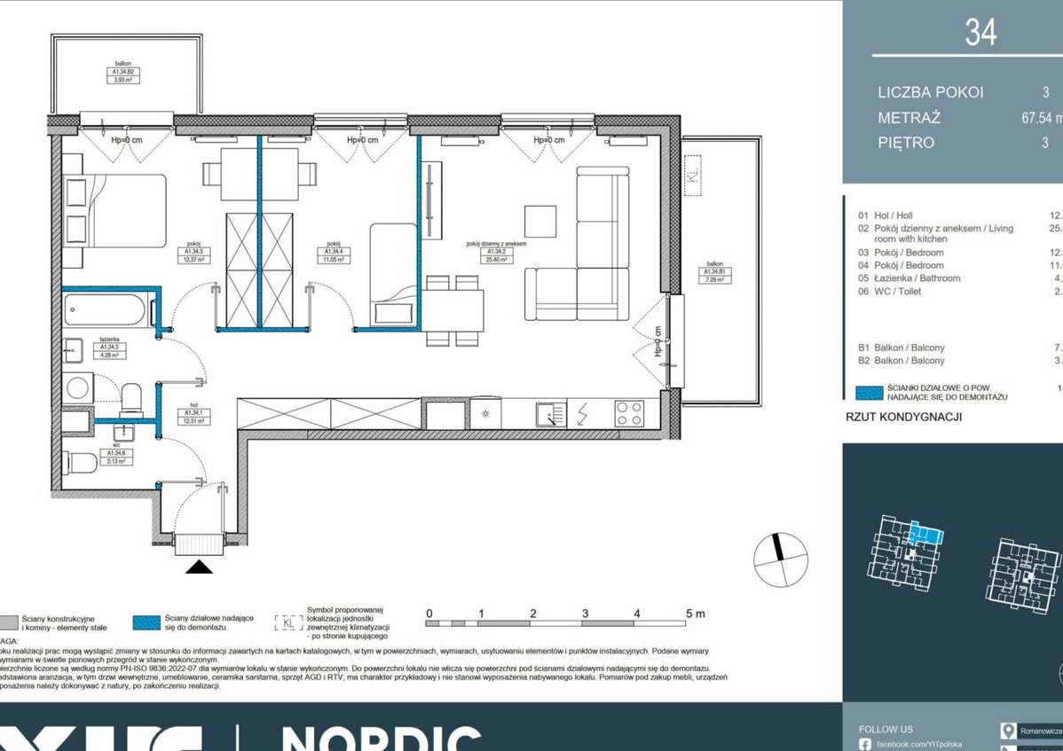 3-pokojowe mieszkanie 67m2 + 2 balkony