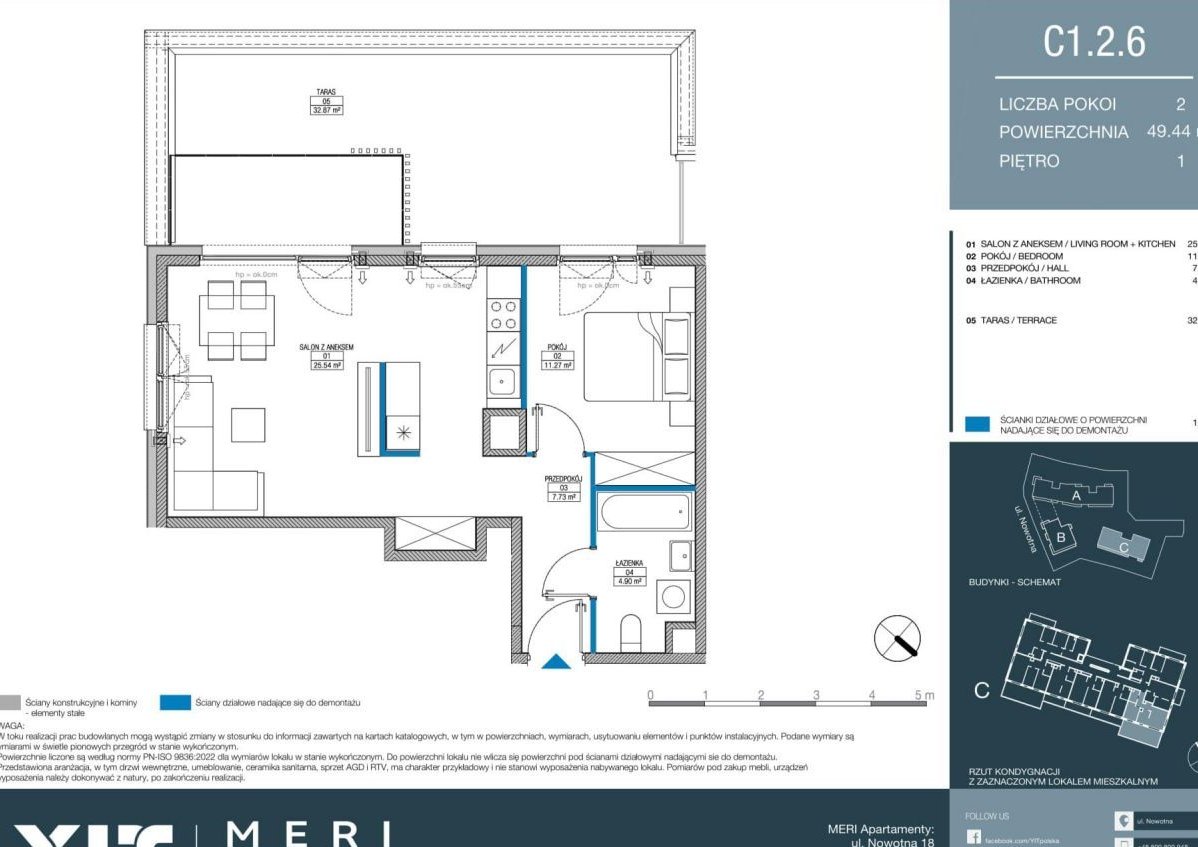 2-pokojowe mieszkanie 49m2 + taras Bezpośrednio