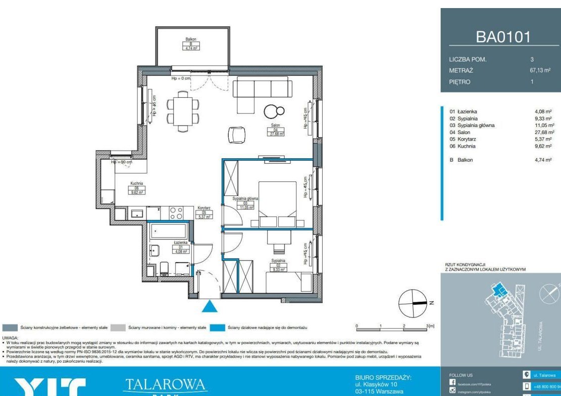 3-pokojowe mieszkanie 67m2 + balkon Bezpośrednio