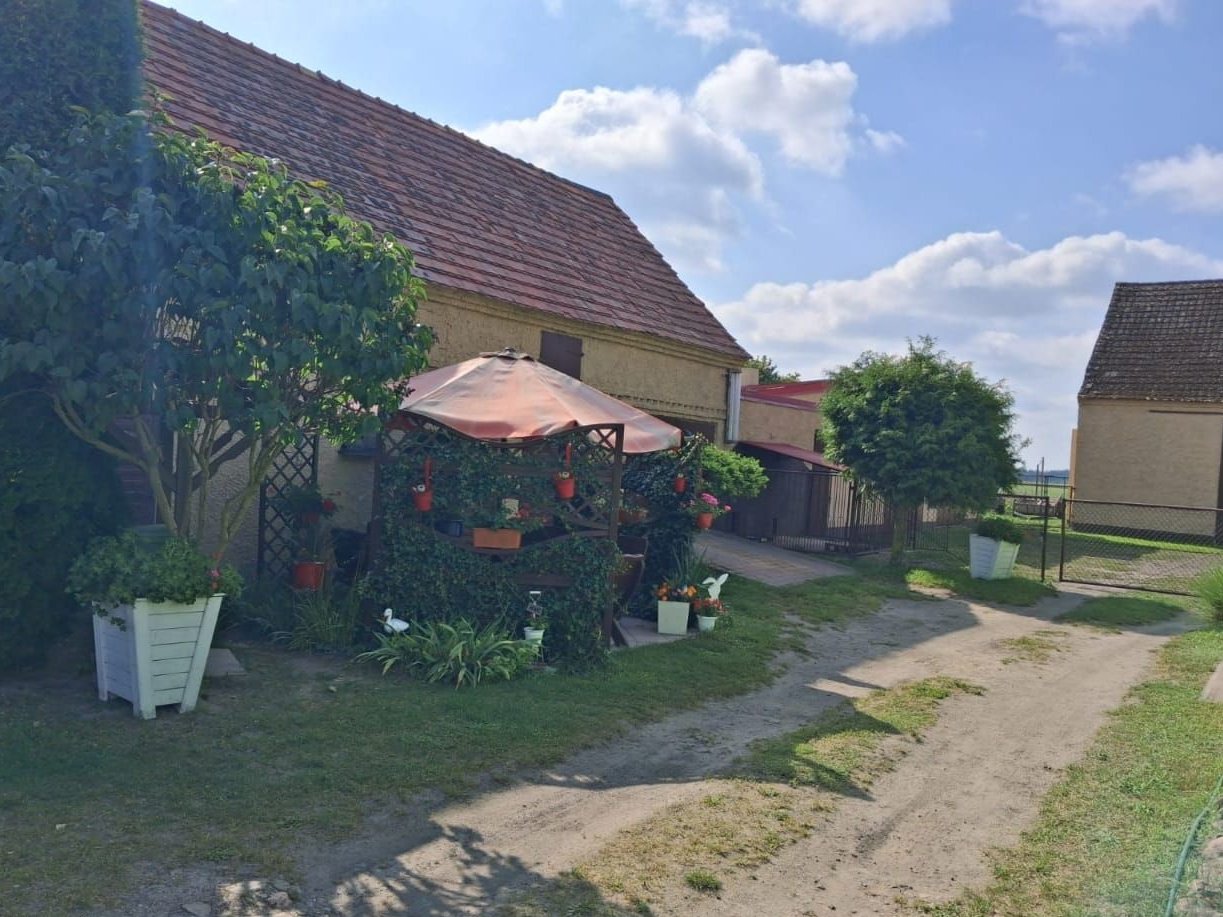 Dom z garażami i ogrodem.