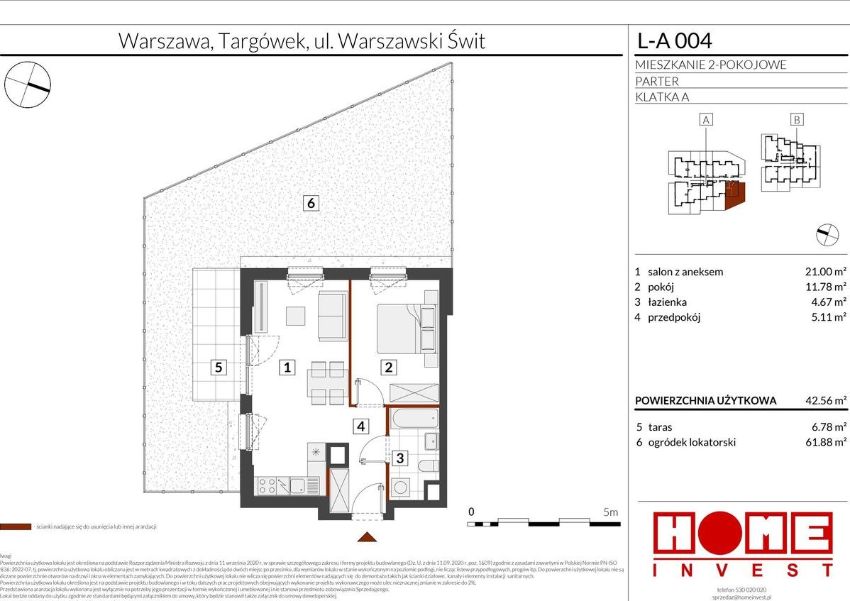 2-pokojowe mieszkanie 42m2 + ogródek