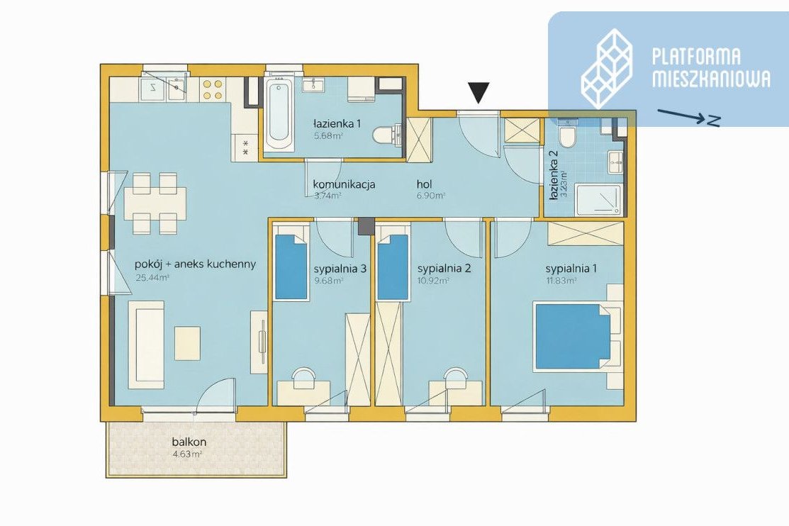 Przestronne, mieszkanie 4-pokojowe z balkonem