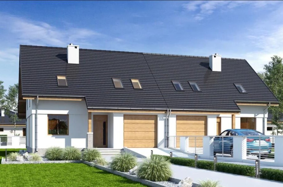 Nowy dom w zabudowie bliźniaczej z garażem i widokiem na Łomżę i Narew