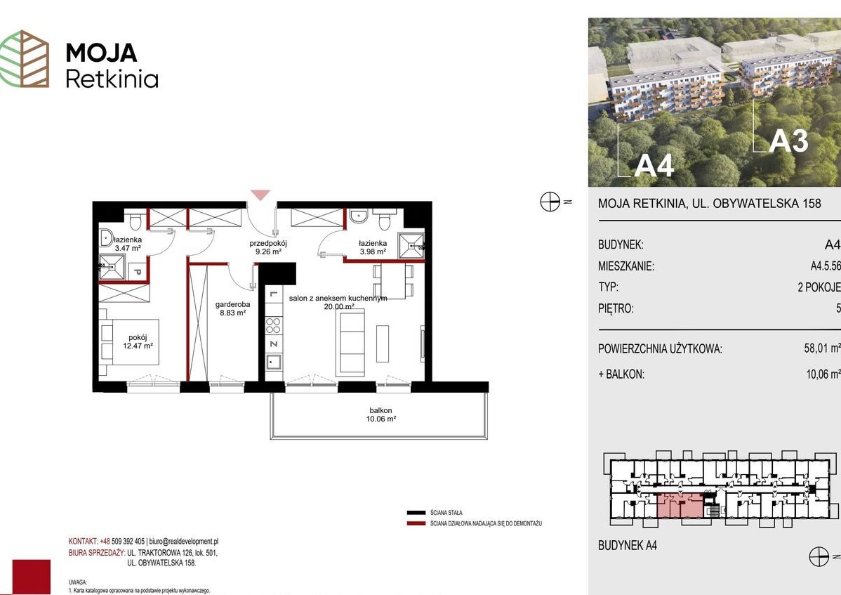 3-pokojowe mieszkanie 58m2 + balkon