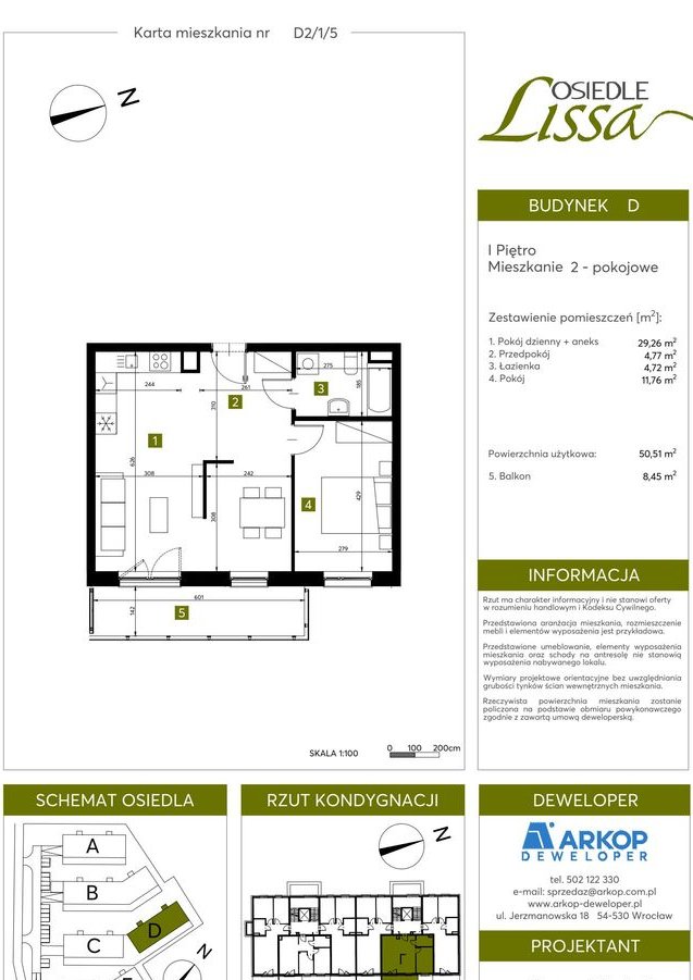 2-pokojowe mieszkanie 50m2 + balkon Bezpośrednio
