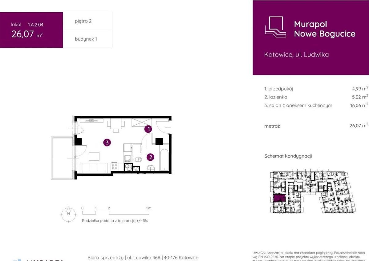 1-pokojowe mieszkanie 26m2 Bez Prowizji