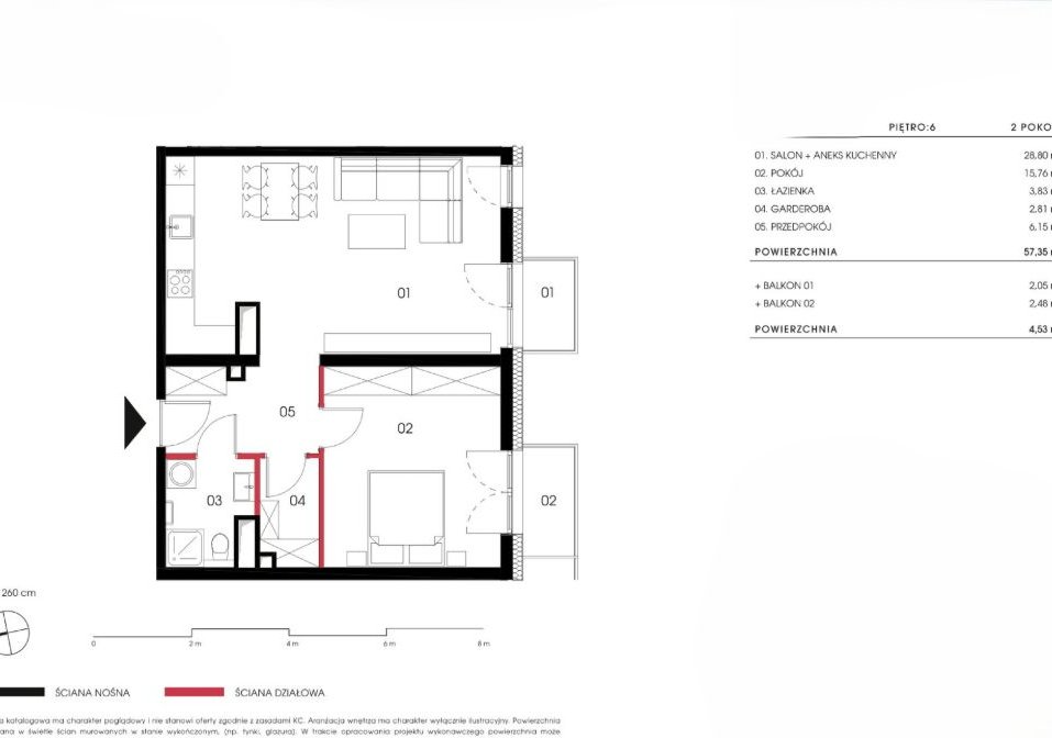 SZYBKI TERMIN!->57m2 2pok. lub 3pok.*2-Balkony*Duża Sypialnia 15m2*6P.