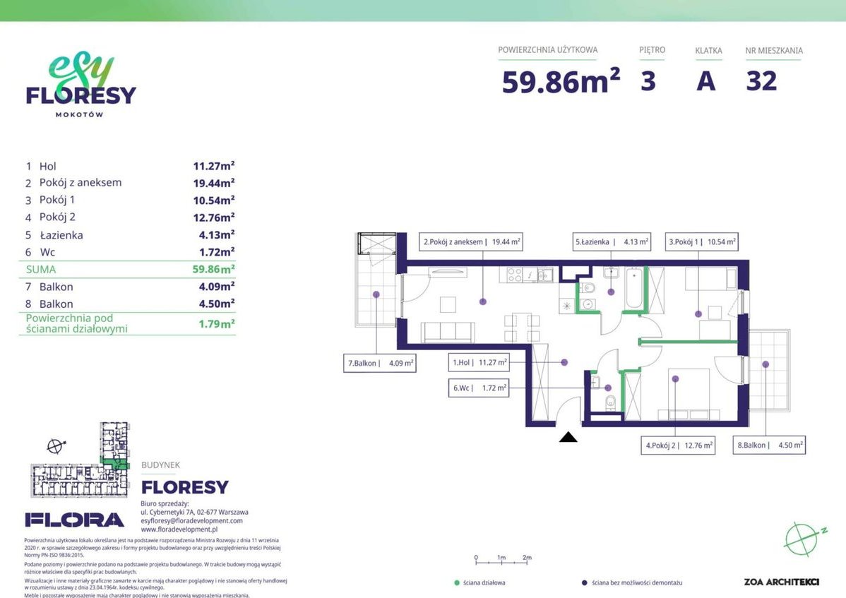 3-pokojowe mieszkanie 59m2 + 2 balkony