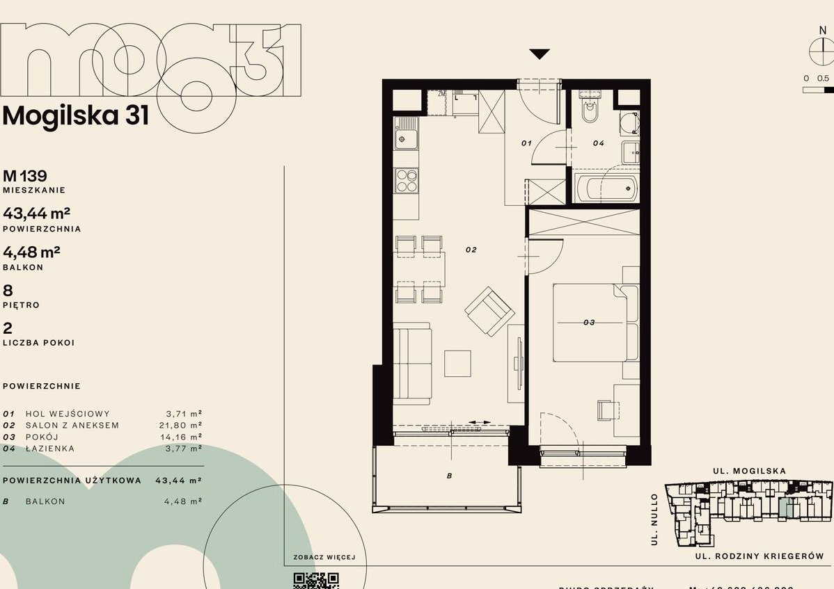 2-pokojowe mieszkanie 43m2 + balkon