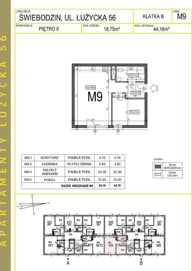 2-pokojowe mieszkanie 44m2 + ogródek