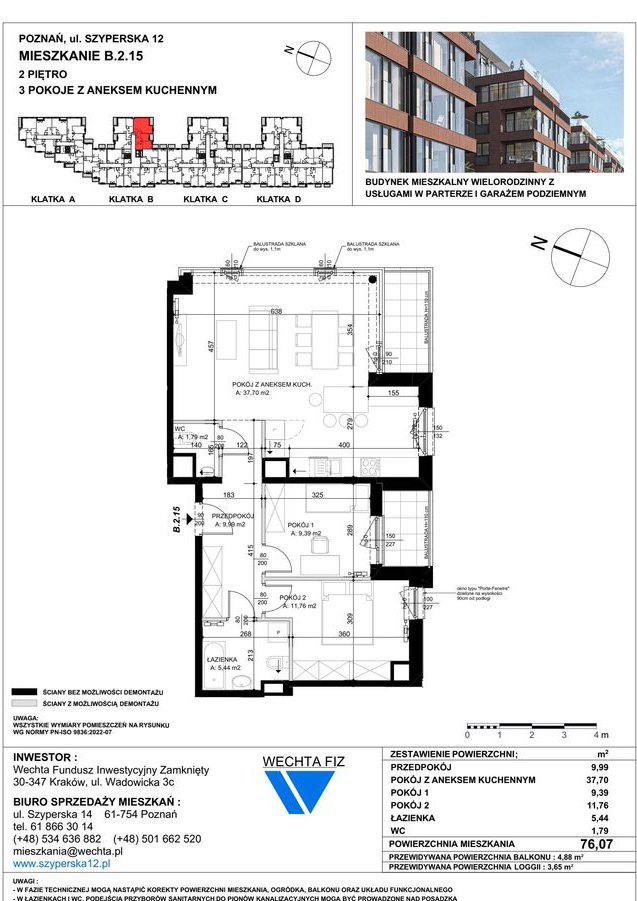 3-pokojowe mieszkanie 76m2 + balkon Bezpośrednio