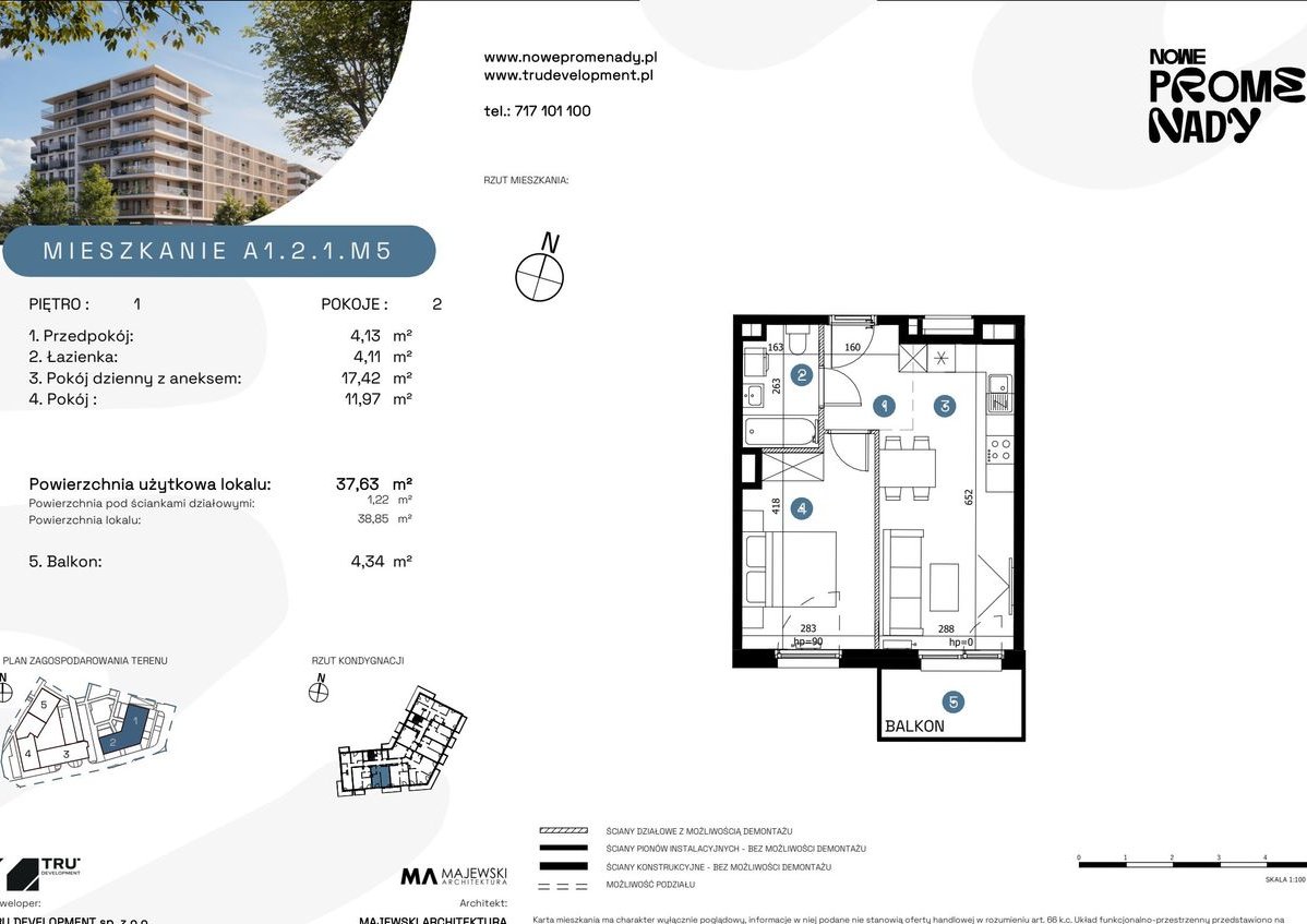 2-pokojowe mieszkanie 37m2 + balkon Bez Prowizji