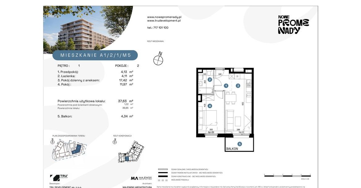 2-pokojowe mieszkanie 37m2 + balkon Bez Prowizji