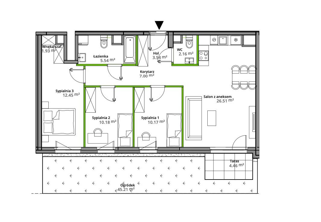 Piękne mieszkanie z dużym salonem, GARDEROBĄ i ogródkiem 45,21m2!