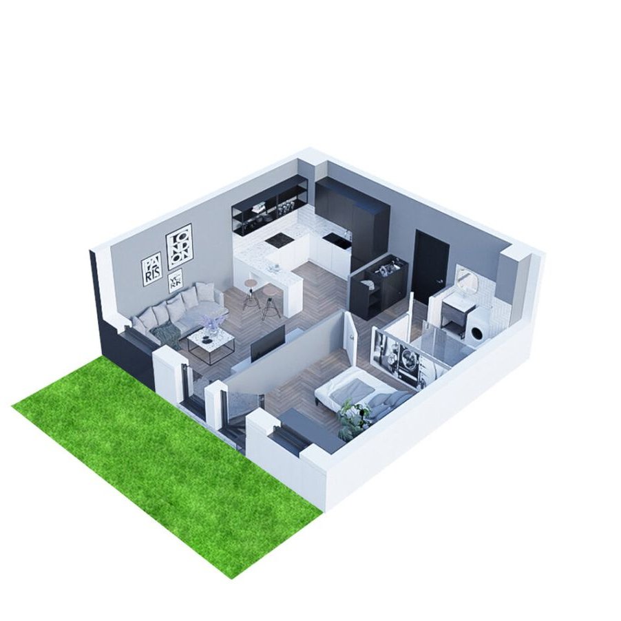 Mieszkanie 38,84 m2 parter - 2 pokoje z przestronnym ogródkiem
