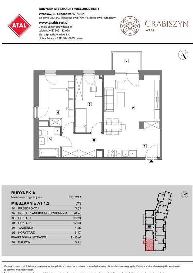 3-pokojowe mieszkanie 63m2 + balkon