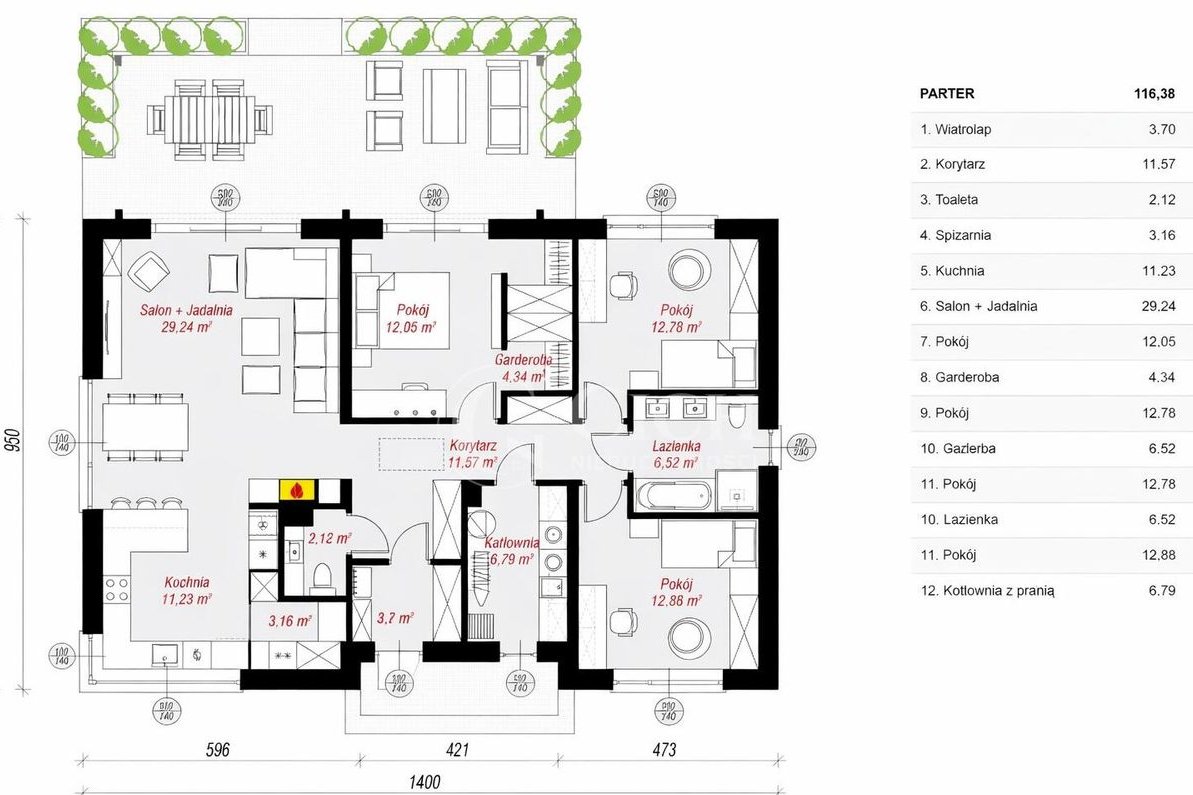 Parterowy dom 109,59 m² z tarasem i widokiem na las