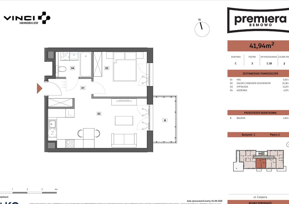 2-pokojowe mieszkanie 41m2 + balkon