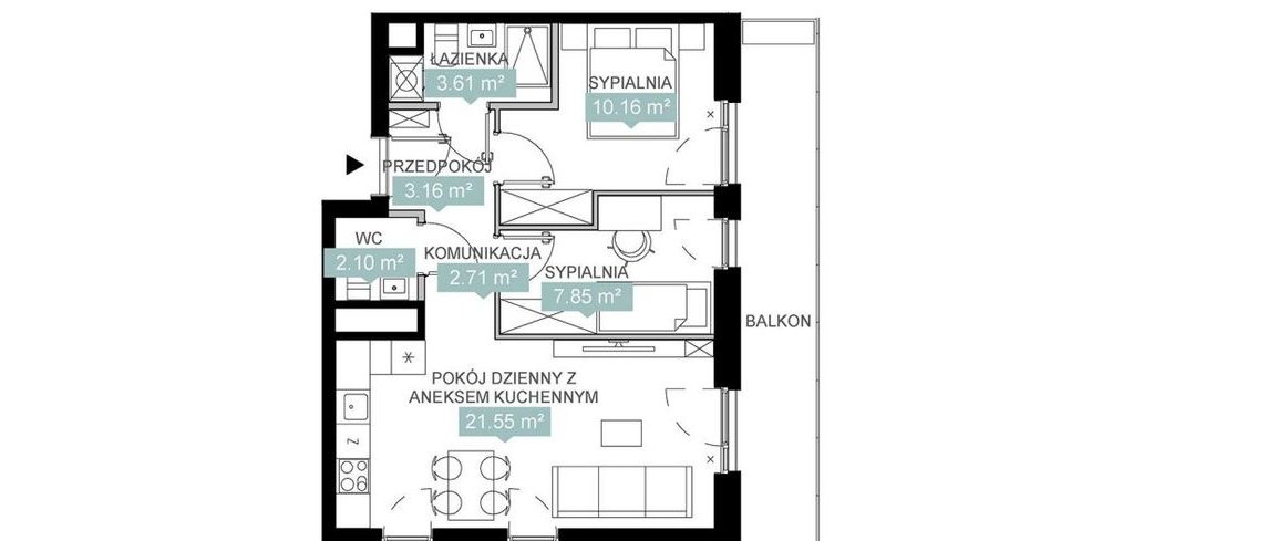 3-pokojowe mieszkanie 51m2 + balkon