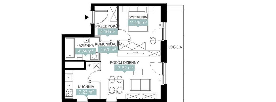 2-pokojowe mieszkanie 46m2 + loggia