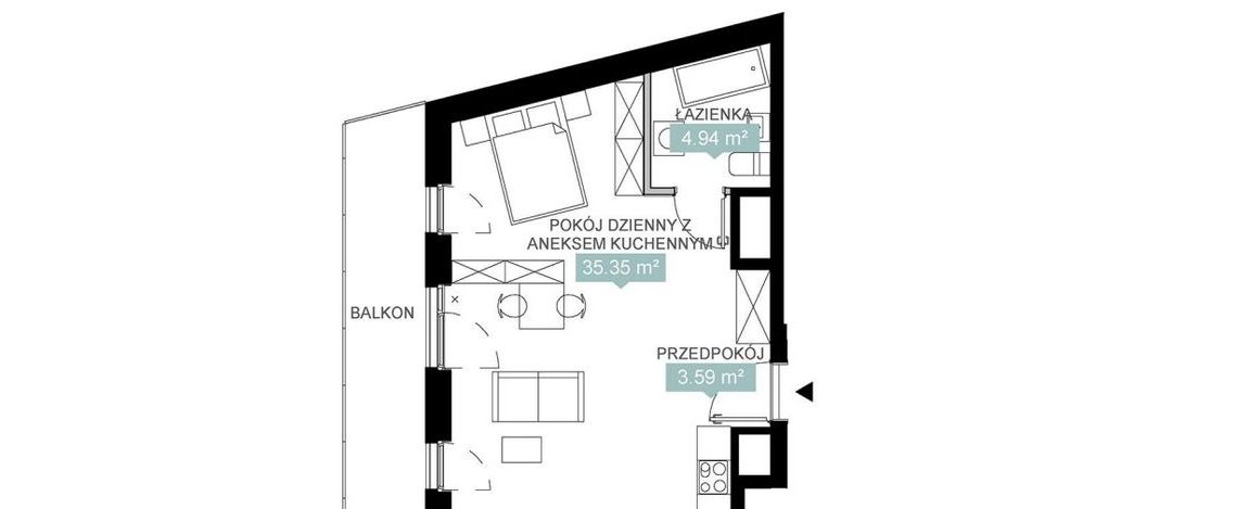 1-pokojowe mieszkanie 43m2 + balkon Bezpośrednio