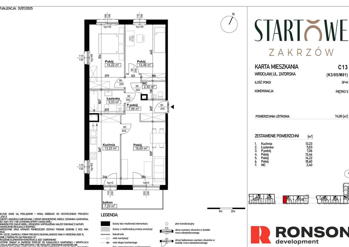 3-pokojowe mieszkanie 74m2 + balkon