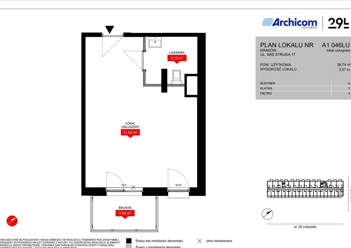 1-pokojowy lokal inwestycyjny 36m2 + balkon