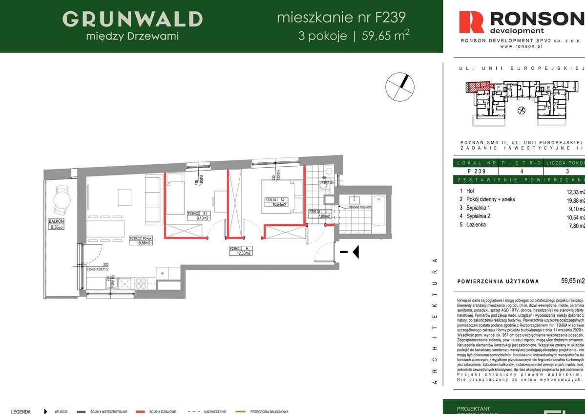 3-pokojowe mieszkanie 59m2 + balkon