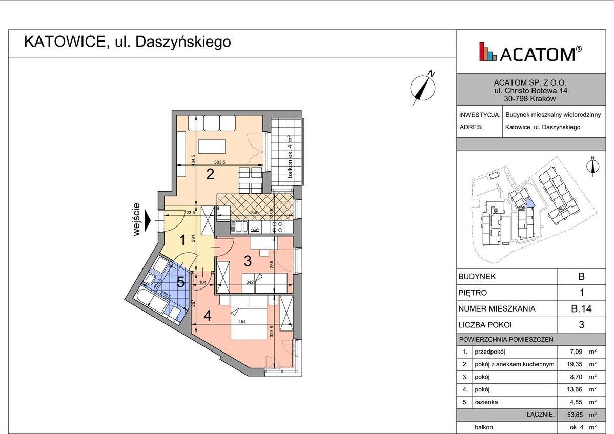3-pokojowe mieszkanie 53m2 + balkon
