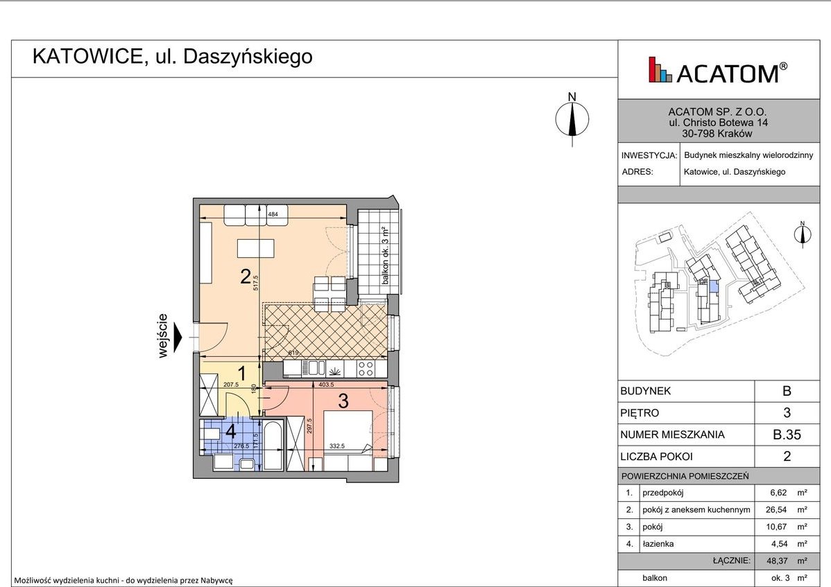 2-pokojowe mieszkanie 48m2 + balkon