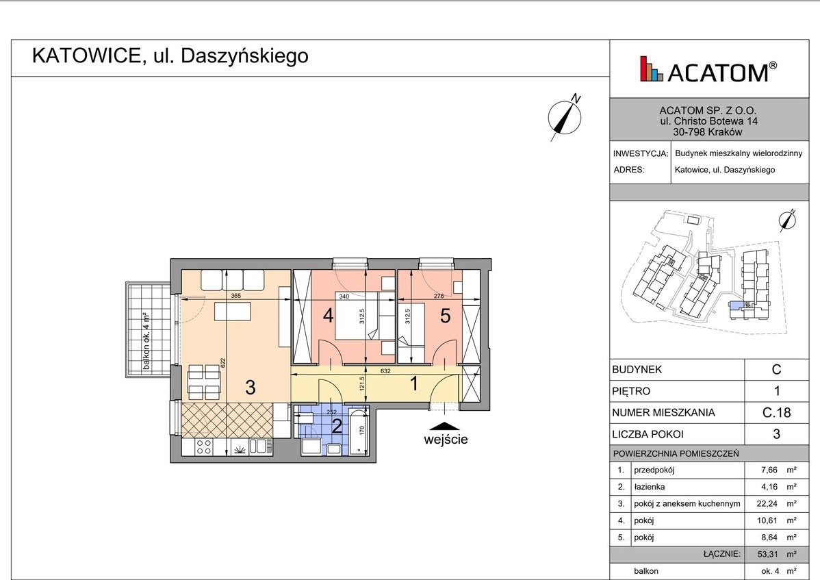 3-pokojowe mieszkanie 53m2 + balkon Bez Prowizji